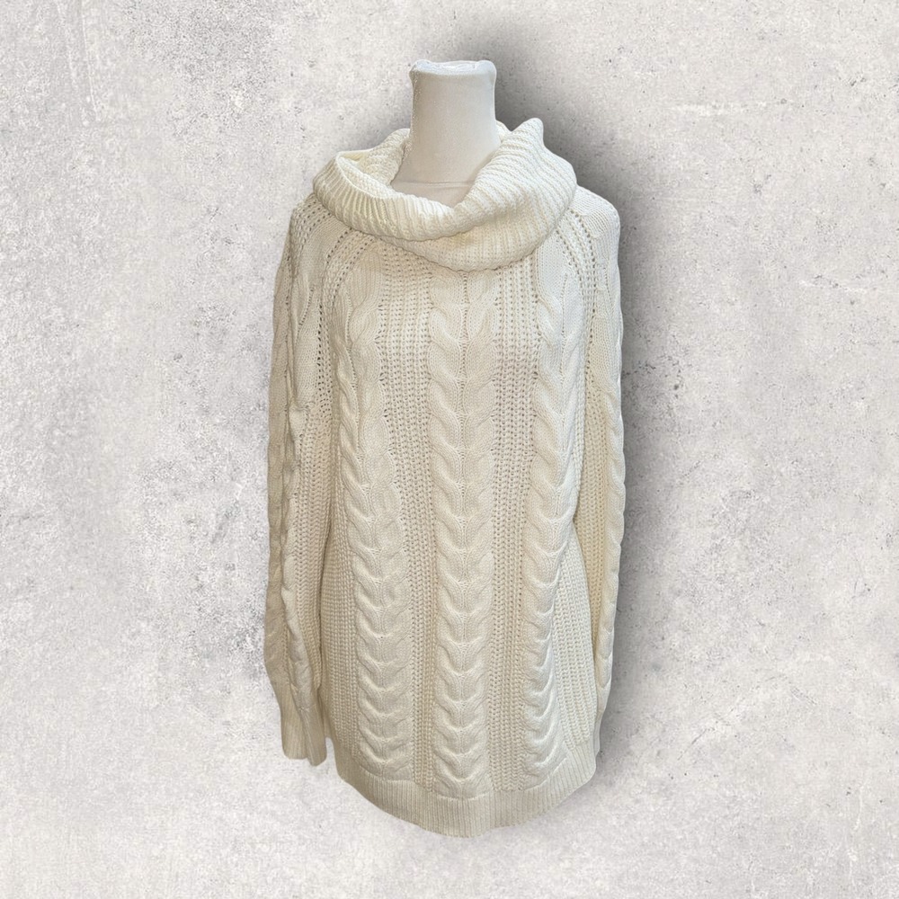 Haven Well Within Ivory Cable Knit Cowl Neck Sweater Womens Medium Creamy White